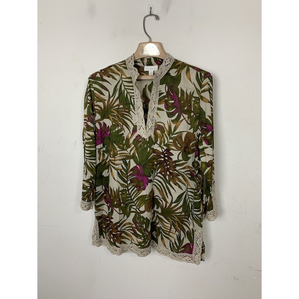 Charter Club Women Shirt 16 Floral Tropical Old Money Preppy Travel Resort Beach - Picture 2 of 8
